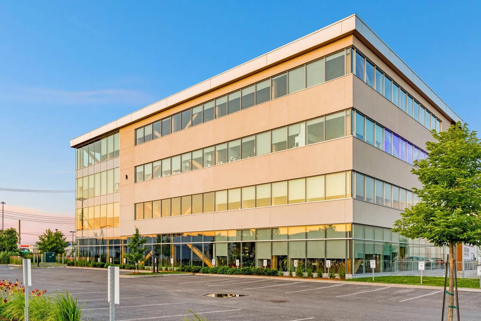 Commercial building at golden hour