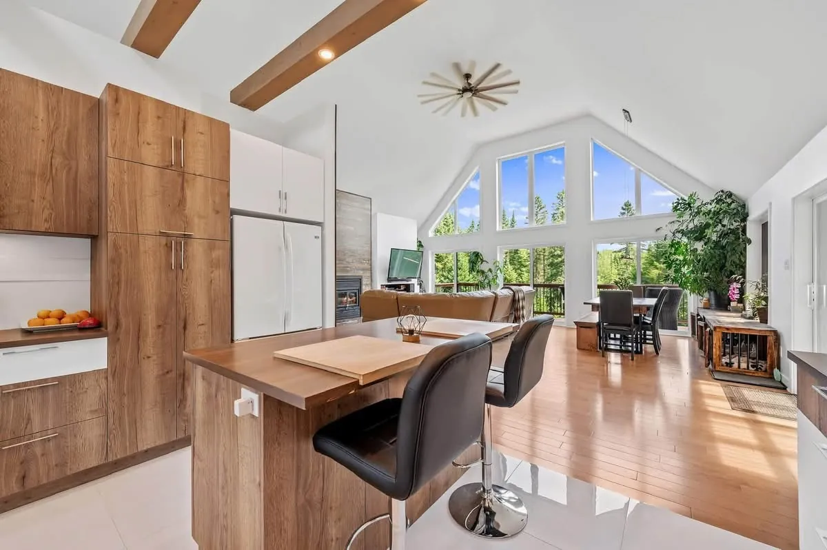 Kitchen with vaulted great room